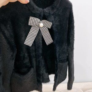 98% NEW MAJE BLACK FUR SWEATER, WITH BOW